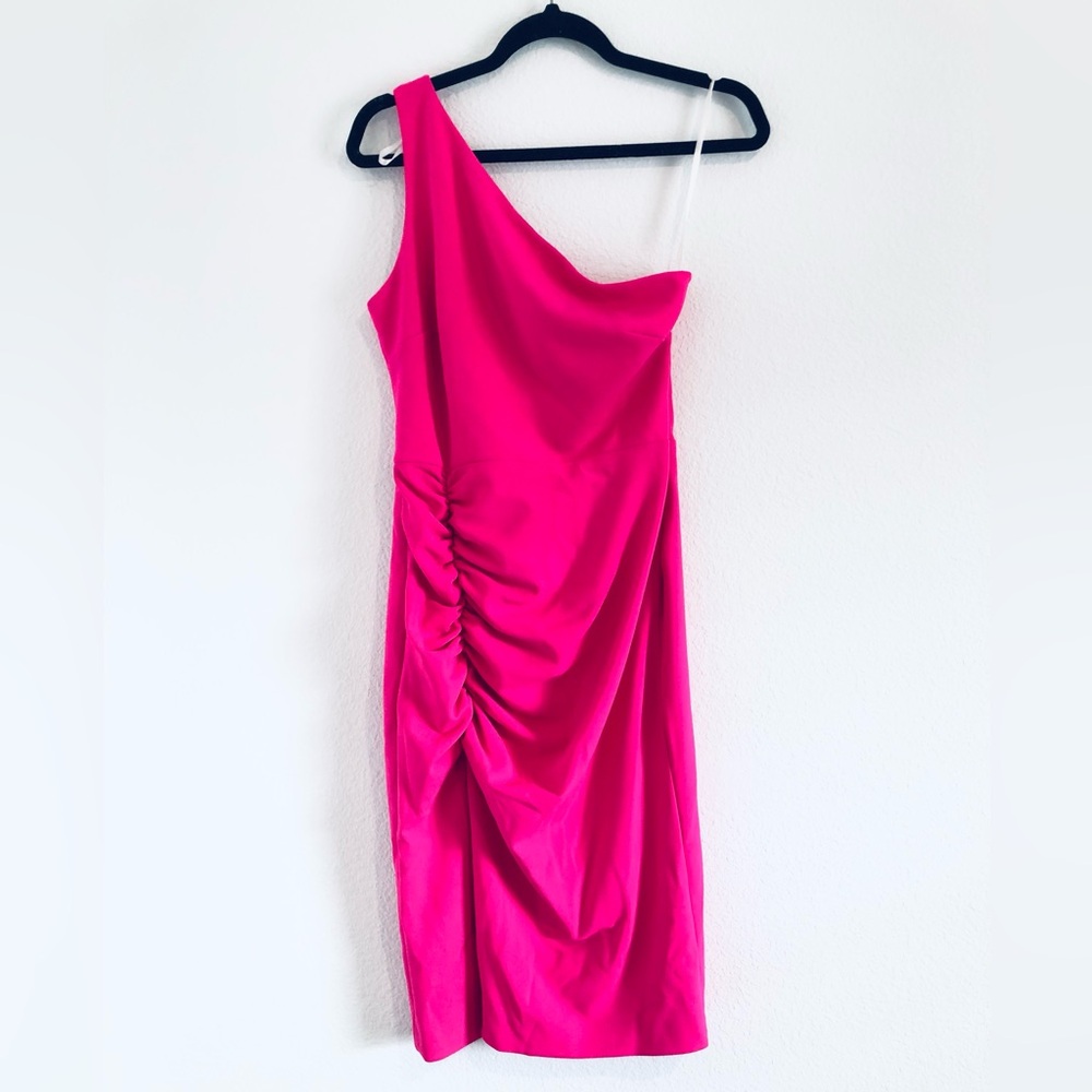Aqua Formal One-Shoulder Ruched Hot Pink Dress Size 6